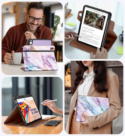 DTTO for iPad A16 Case, iPad 11th / 10th Generation Case (2025/2022), 360 Degree Rotating Premium Leather Folio Stand Cover with Pencil Holder, Brown
