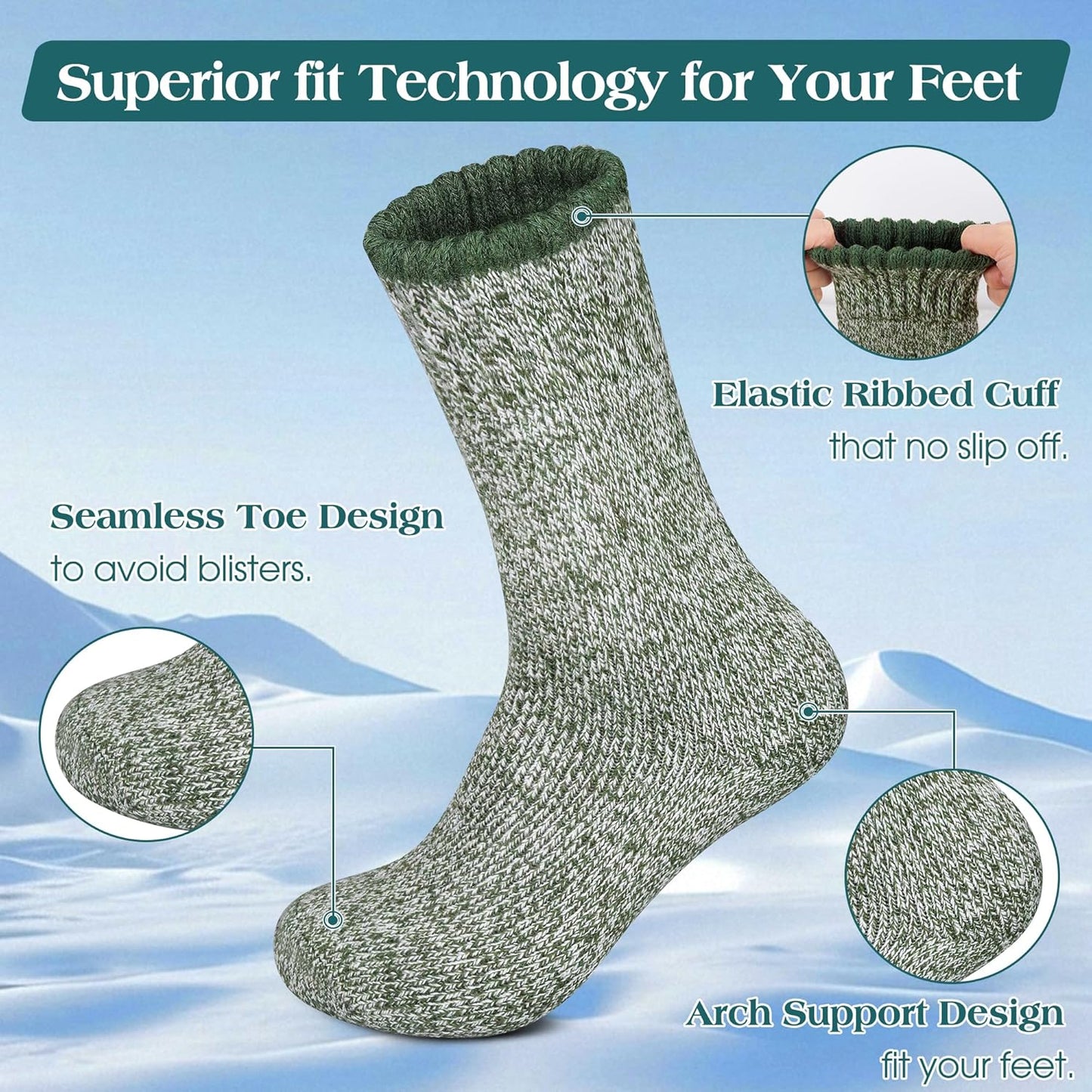 5er-Pack Herren-Merinowollsocken für den Winter Warme Thermosocken Dicke Wandersocken für Camping Kuschelige Socken für Männer
