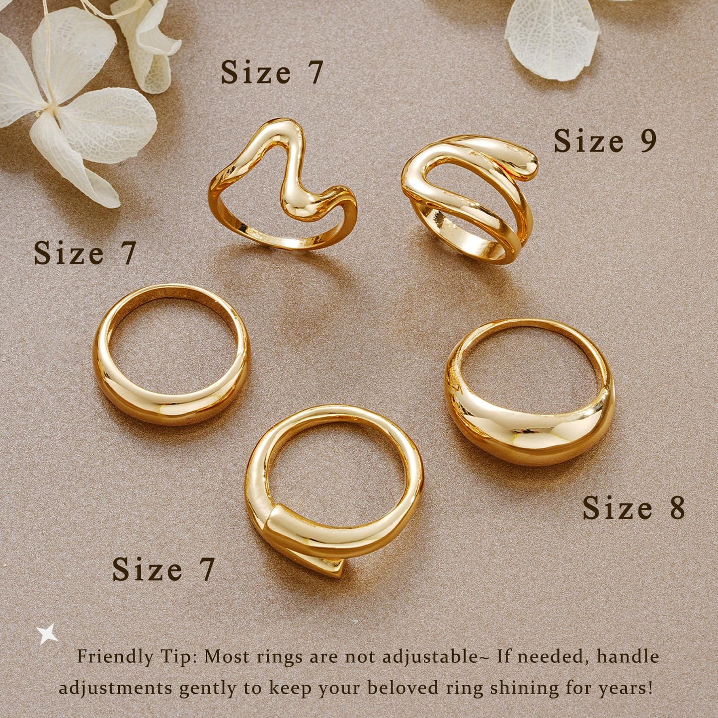 YEEZII Chunky Gold Rings for Women Non Tarnish, 18K Gold Plated Stackable Thumb Ring, Statement Women Rings Set