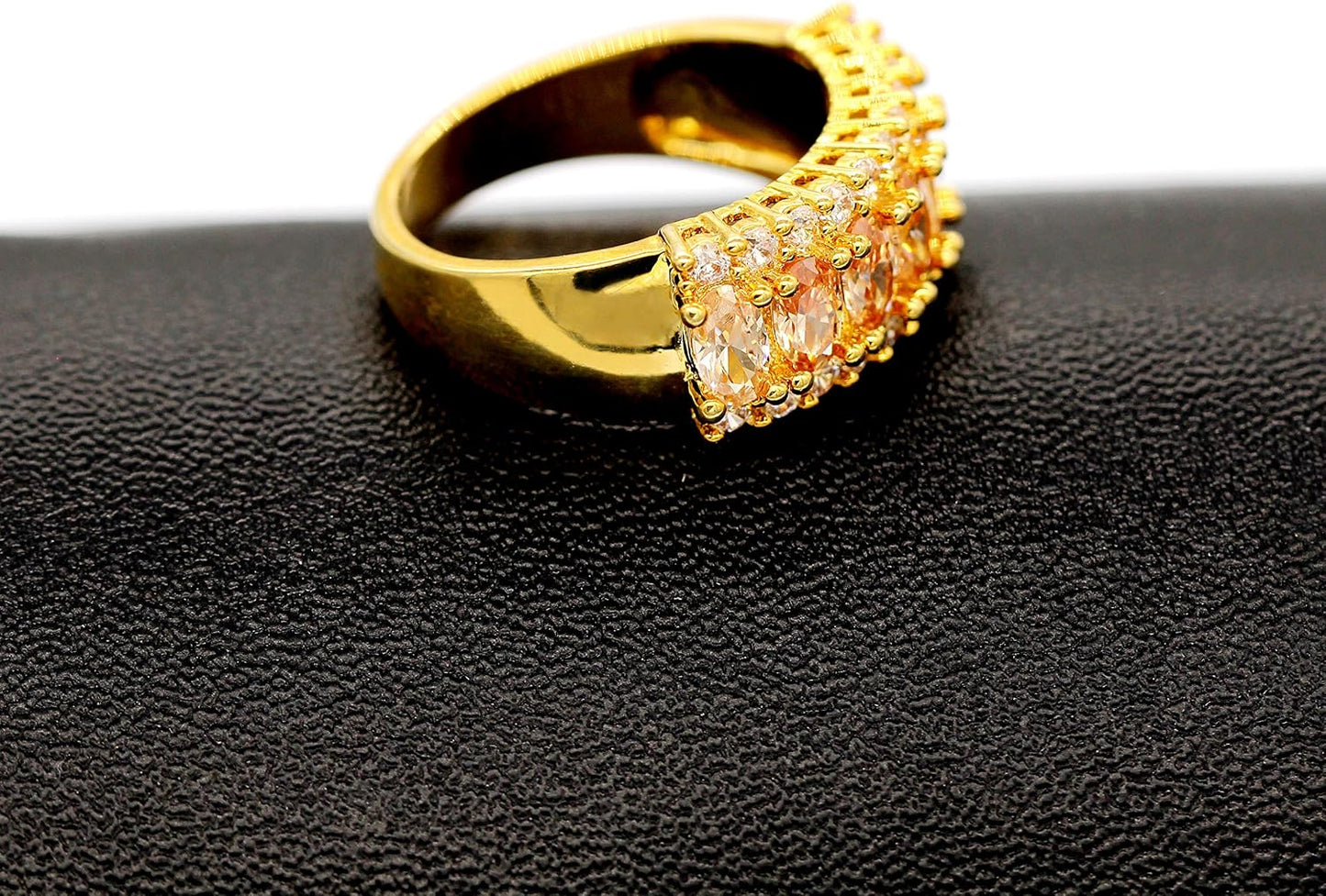 Uloveido Women's Gold Plated 7 Stones Eternity Band Ring Half Moon Design Wedding Bands with Oval CZ J501