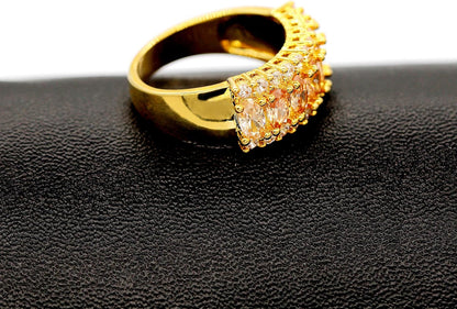 Uloveido Women's Gold Plated 7 Stones Eternity Band Ring Half Moon Design Wedding Bands with Oval CZ J501