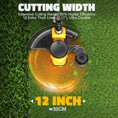 Cordless String Trimmer Compatible with Dewalt 20V (Tool Only), MtiolHig 3 IN 1 Weed Eater with Brushless Motor & Battery Level Display, Electric Weed Wacker/Edger Trimmer for Yard, w/ 18 Line, Yellow
