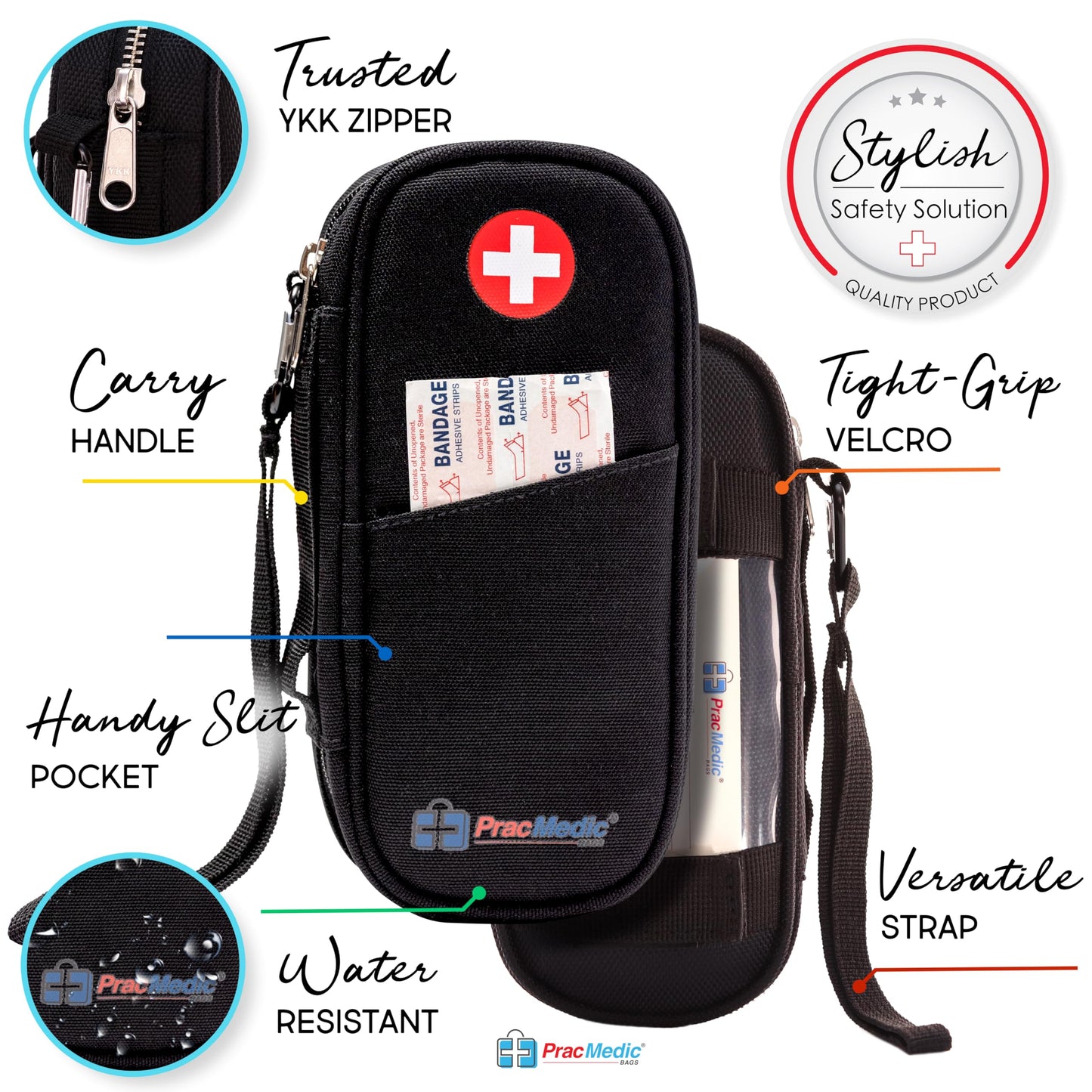PracMedic Bags Epipen Carry Case– Insulated Epi Pens Carrying Case for Epipens, Auvi-Q, Inhaler, Allergy Medication & Diabetes Supply– Durable Emergency Medical Pouch for Travel (Red)
