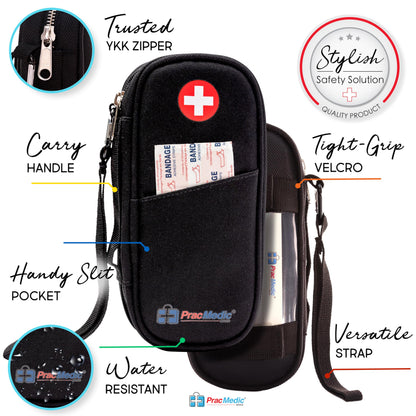 PracMedic Bags Epipen Carry Case– Insulated Epi Pens Carrying Case for Epipens, Auvi-Q, Inhaler, Allergy Medication & Diabetes Supply– Durable Emergency Medical Pouch for Travel (Red)