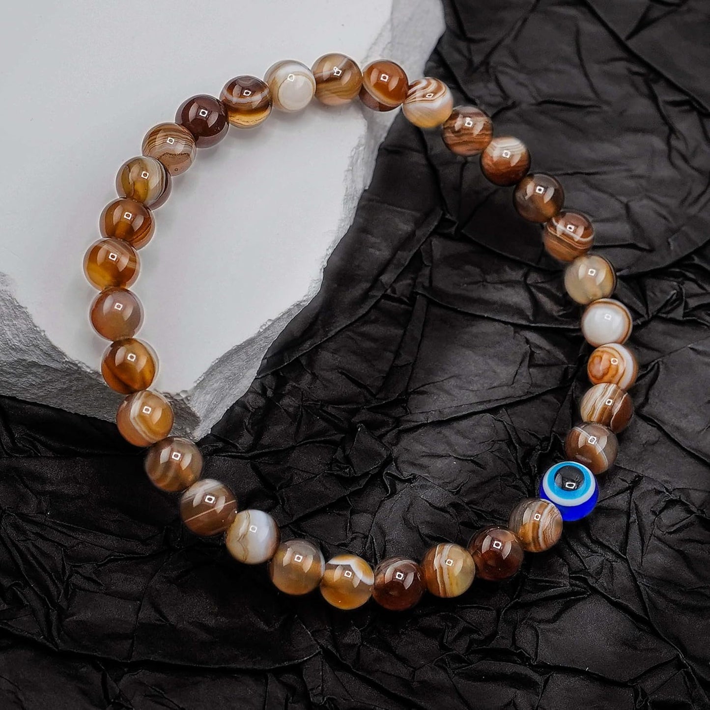 6 mm Böses Auge Armband aus schwarzen Kristallen – verstellbares Set aus Natursteinen für Herren und Damen, Schutzamulett als Geschenk für den Alltag/Geburtstag/Jahrestag