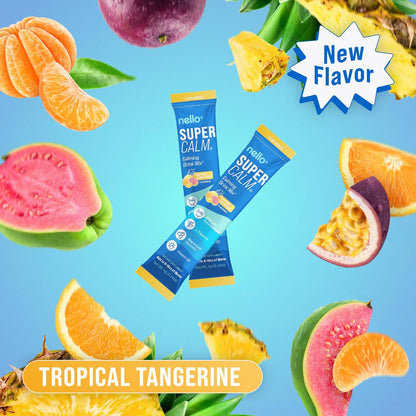 Nello Supercalm Drink Mix - Raspberry Lemonade and Tropical Tangerine Ashwagandha KSM 66, Magnesium Glycinate & L-Theanine Supplement - Focus and Relaxation Support (2 x 20 Travel Packets)