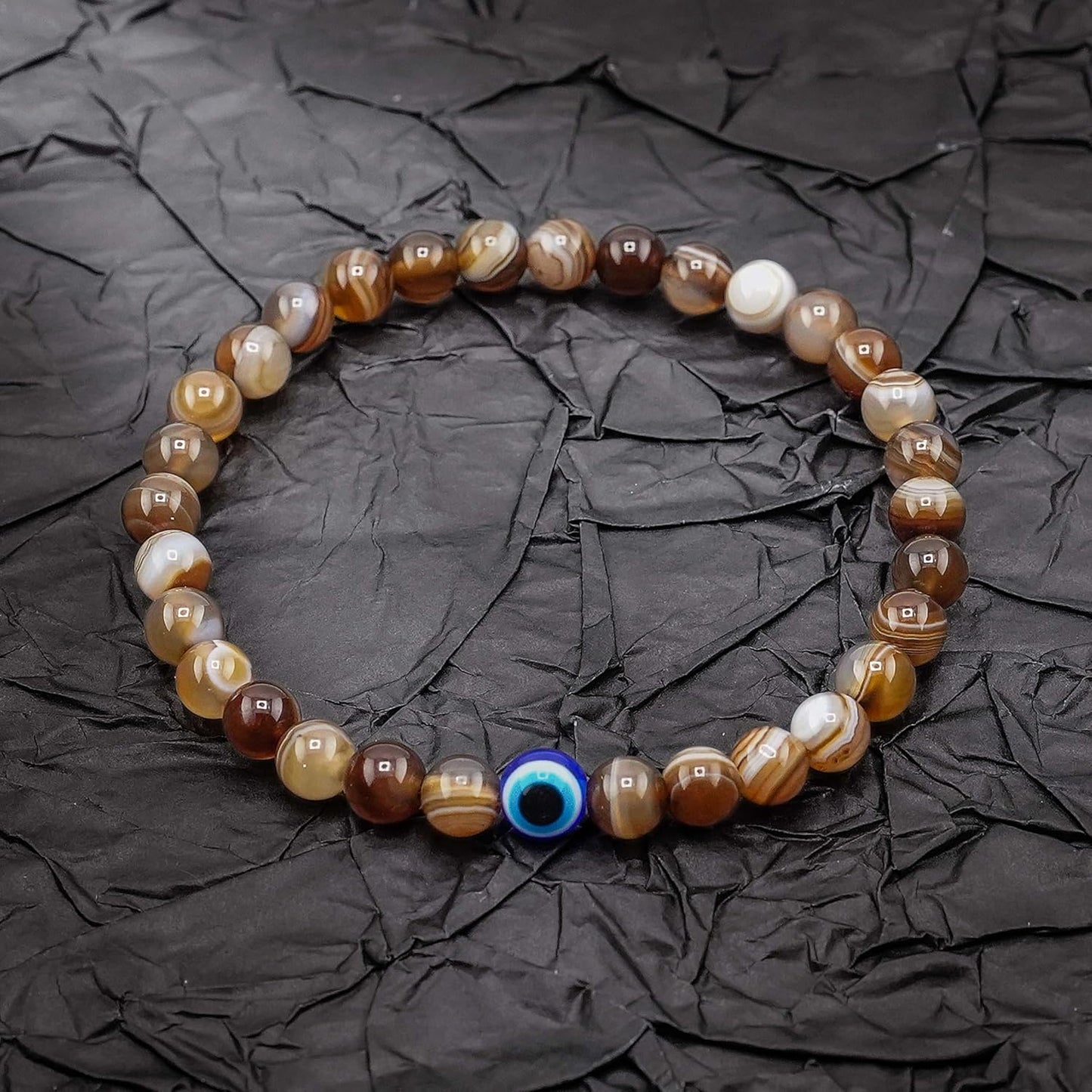 6 mm Böses Auge Armband aus schwarzen Kristallen – verstellbares Set aus Natursteinen für Herren und Damen, Schutzamulett als Geschenk für den Alltag/Geburtstag/Jahrestag