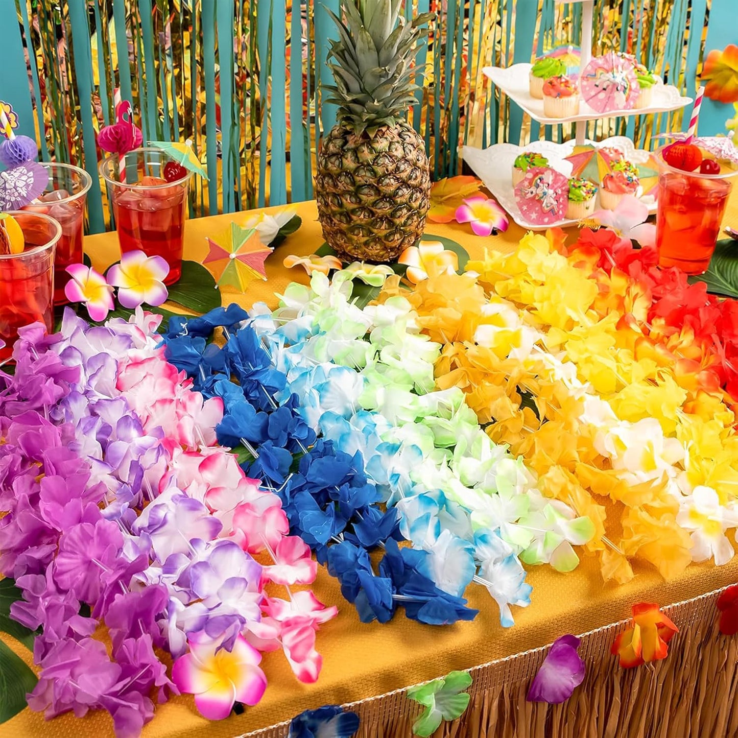JOYIN Toy 36 Counts Hawaiian Leis Bulk, Tropical Flower Lei Hawaiian Lei Beach Hawaii Luau Party Favor Decoration Packs Party Supplies(3 Dozen)