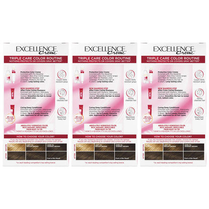 L'Oréal Paris Excellence Crème Permanente Haarfarbe, dreifache Pflegehaarfarbe mit Hyaluronsäure für 100% Grauabdeckung, 4AR Dunkles Schokobraun, 1 Packung (Verpackung kann variieren)