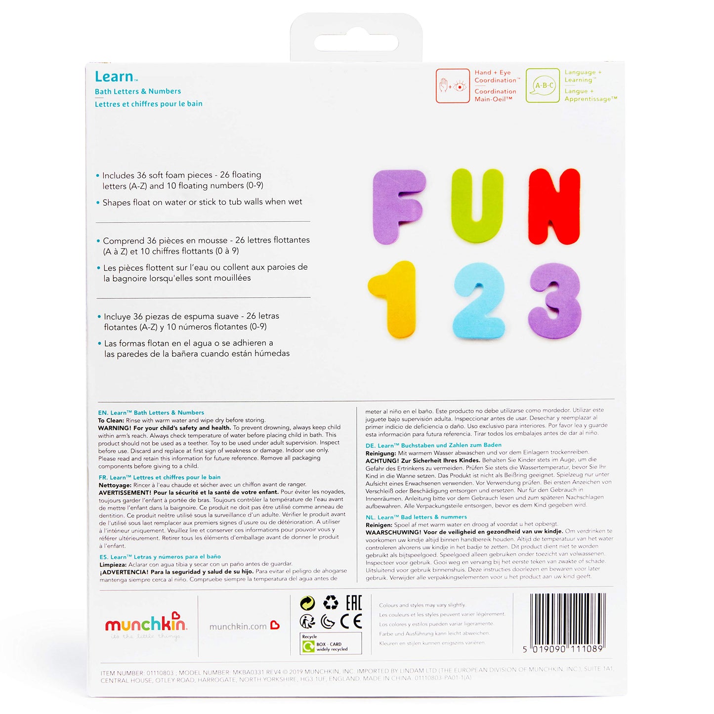 Munchkin® Learn™ Bade-Buchstaben und -Zahlen 36-teiliges Badespielzeug für Kleinkinder