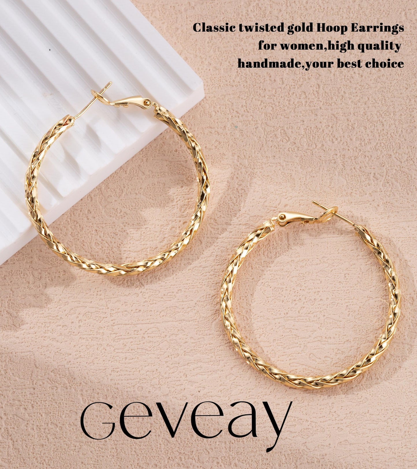 925 Sterling Silver Post Hoop Earrings Lightweight Twisted Hoop Earrings for Women Hypoallergenic Large Hoop Earrings 30/40/50MM