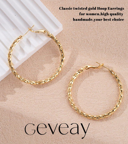 925 Sterling Silver Post Hoop Earrings Lightweight Twisted Hoop Earrings for Women Hypoallergenic Large Hoop Earrings 30/40/50MM