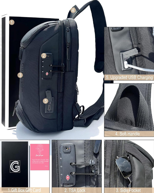 Birthday Gifts for Man - Sling Bag for Men, Sling Backpack for Father Boyfriend, Crossbody Shouder Bag for Him