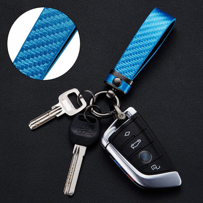 DEKEWEI Carbon Fiber Style Auto-Schlüsselanhänger aus Mikrofaser-Leder, universelle Schlüsselanhänger für Schlüssel-Fobs für Männer und Frauen, 360 Grad drehbar mit Anti-Verlust-D-Ring (Schwarz)