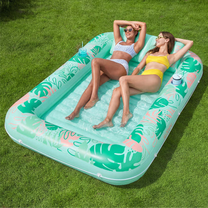 SLOOSH Inflatable Tanning Pool Lounger Float, 85" x 57" Extra Large Pool Floats Adult with Pillow, 4 in 1 Suntan Tub Raft Floatie,Sunbathing Bed Lounge for Water Blow Up Ball Pit Party Gifts, XL-Blue