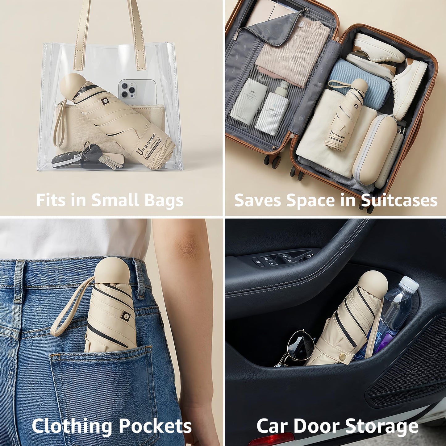 BAODINI Reiseutensilien Mini-Regenschirm für die Handtasche mit Etui Klein Kompakt UV-Sonnenschutz Leicht Winzig Tasche Manuelles Öffnen und Schließen Regenschirm für Damen, Kinder und Herren Passt in Handtasche Rucksack