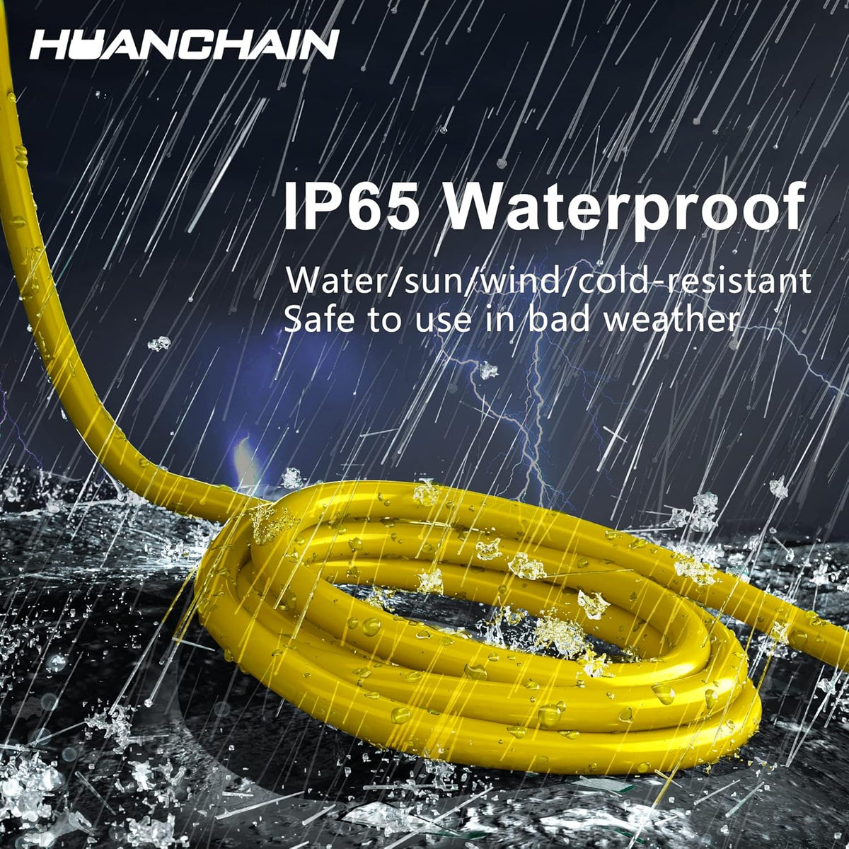 HUANCHAIN Indoor Outdoor Black Extension Cord 25 ft Waterproof, 16/3 Gauge Flexible Cold-Resistant Appliance Cable Outside, 13A 1625W 16AWG SJTW, 3 Prong Electric Cord, ETL