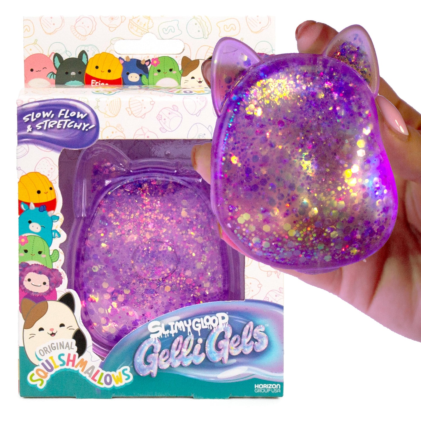 Original Squishmallows™ SLIMYGLOOP Blue Gelli Gels™, Slow Rising Sensory Squeeze Toy with Glitter, Gel Filled Fidget Toys