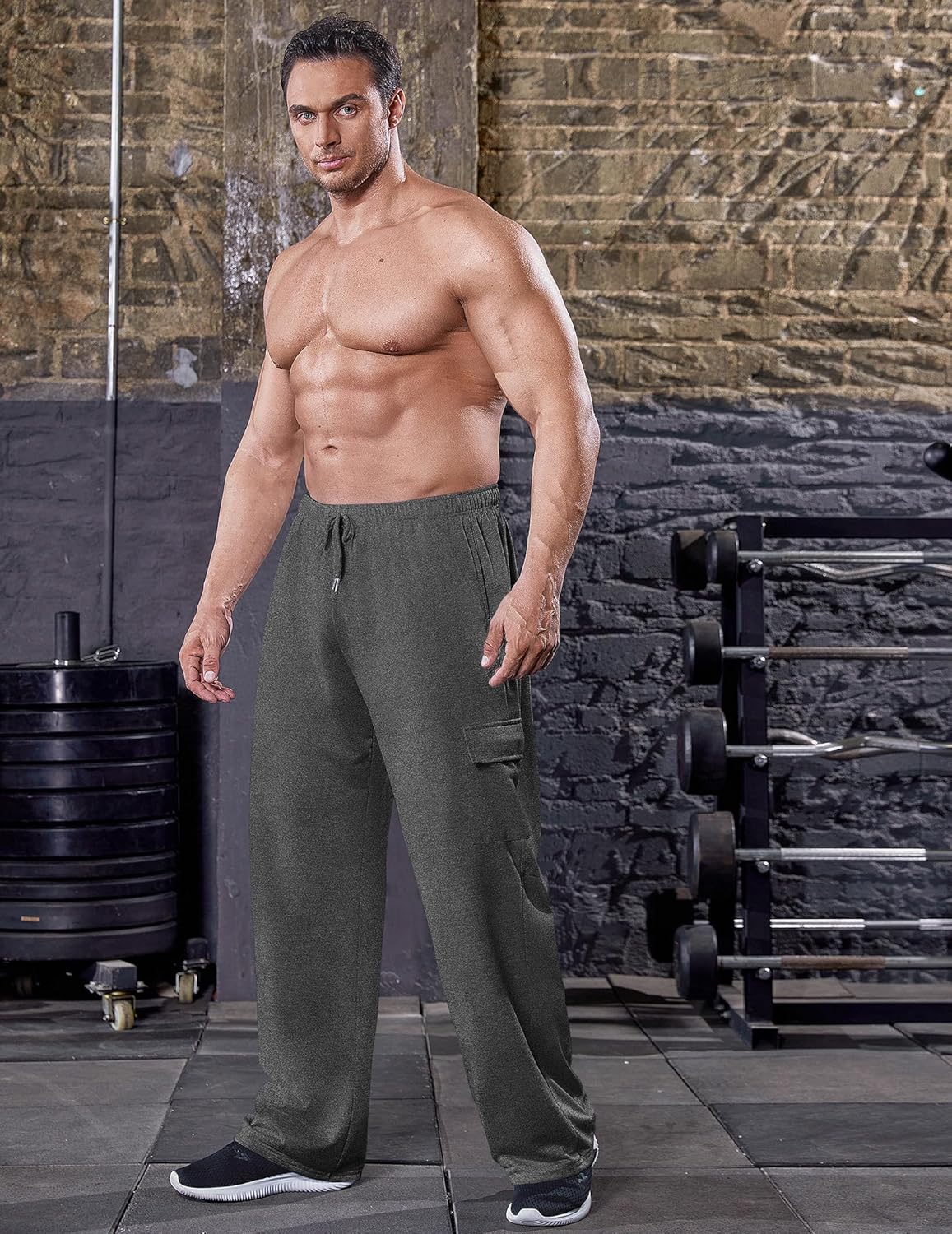 Deyeek Herren Cargo Jogginghose Open Bottom Baggy Leichte Cargo Sweatpants für Männer Locker sitzende Freizeithose mit Taschen