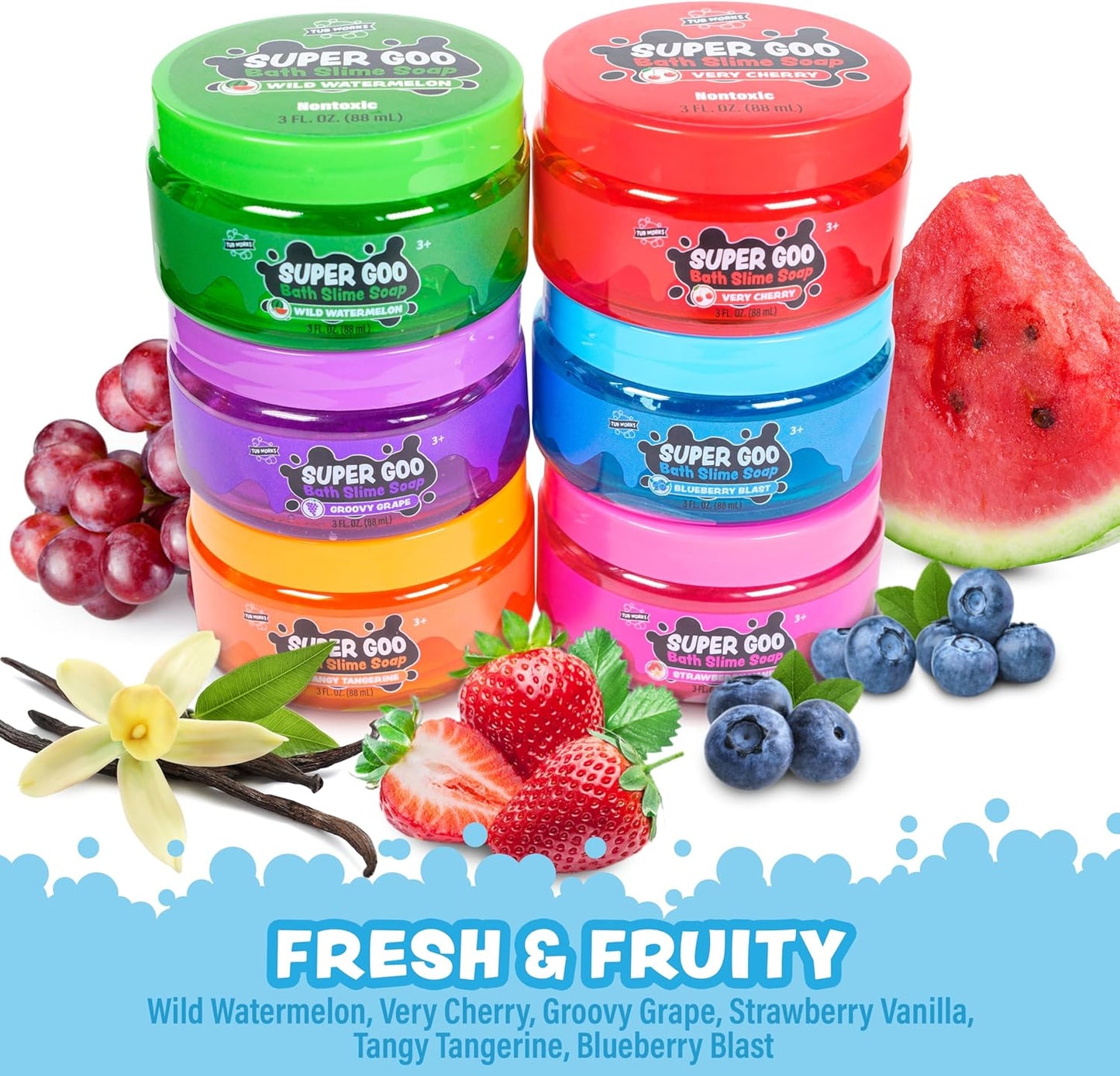 Tub Works™ Cosmic Bath Slime™ Kinderseife Badespielzeug, 6er-Pack | Dehnbare, matschige Schleimseife für Kinderbad | Frische,, fruchtige Düfte | Ungiftig | Sensorisches Spielzeug für Kinder & Kleinkinder