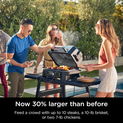 Ninja Woodfire Pro Connect XL Outdoor Grill & Smoker | Bluetooth, App Enabled | 7-in-1 Grill, BBQ Smoker, Outdoor Air Fryer | Woodfire Technology | Built-In Thermometer | Blue & Gold| OG951BL1