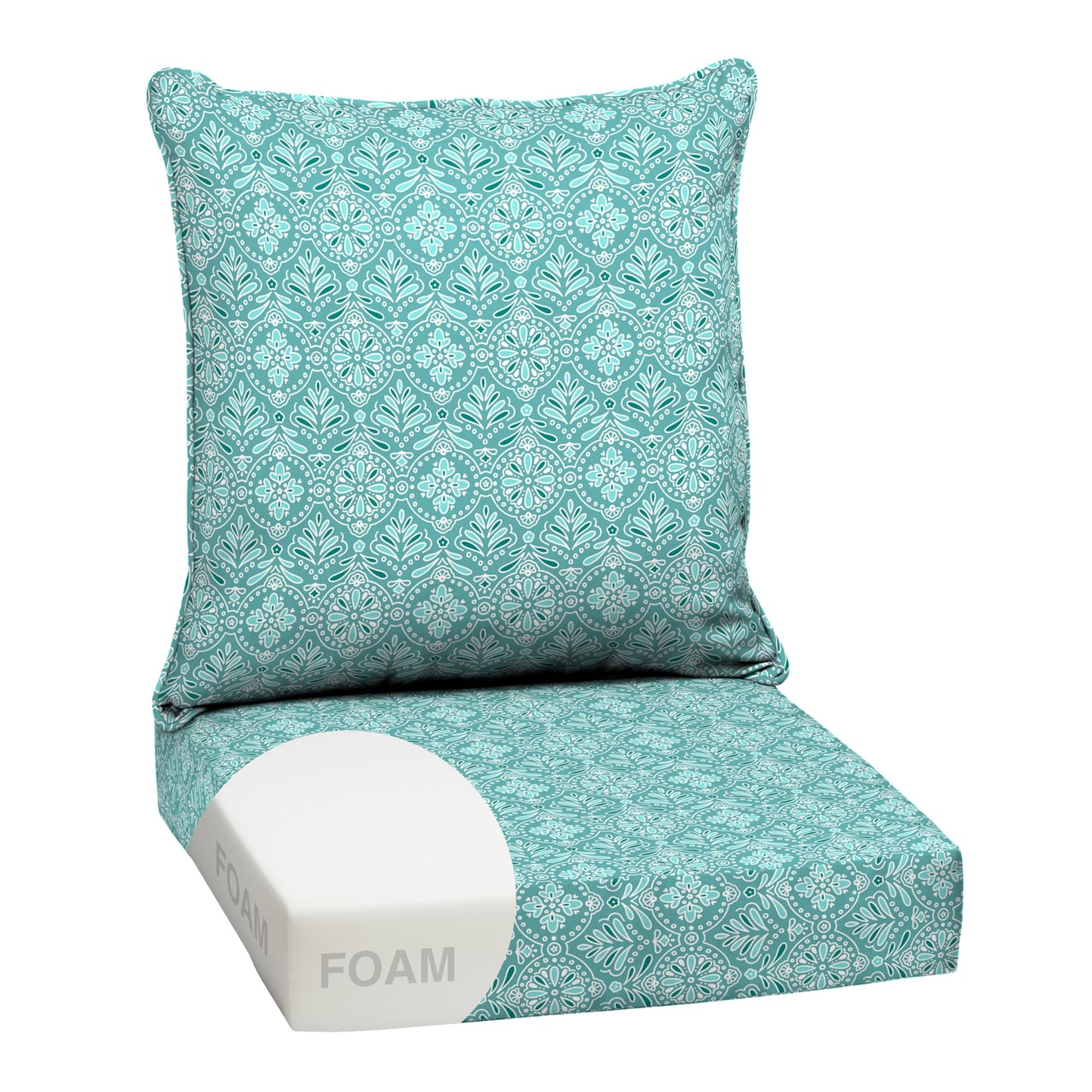 Arden Outdoor Foam Deep Seat Cushions Set, 24x24, Premium High-Density Foam, Never Flattens, Weather-Proof for Patio Chair Sofa Couch, Blue Shibori Stripe