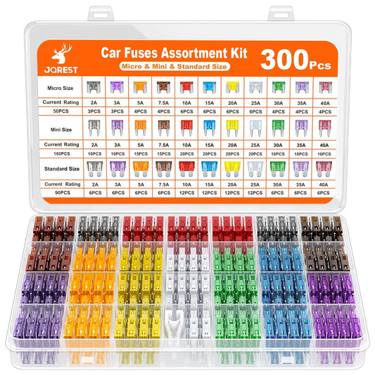 JOREST 300Pcs Car Fuses Assortment Kit,160 Mini Blade Fuses Automotive + 90 Standard Auto Fuses + 50 Micro Fuse + Fuse Puller – for Car/RV/Truck/Motorcycle(2Amp 3A 5A 7.5A 10A 15A 20A 25A 30A 35A 40A)