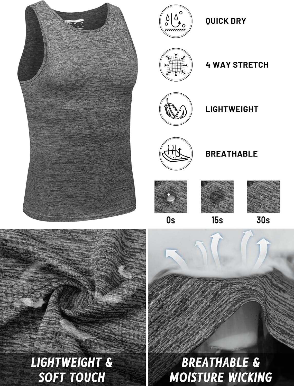 TACVASEN Herren Tanktops Schnelltrocknend Ärmelloses Workout Muskelshirt Sport Bodybuilding Fitness Performance T-Shirts