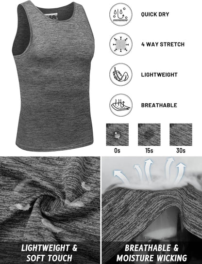 TACVASEN Herren Tanktops Schnelltrocknend Ärmelloses Workout Muskelshirt Sport Bodybuilding Fitness Performance T-Shirts