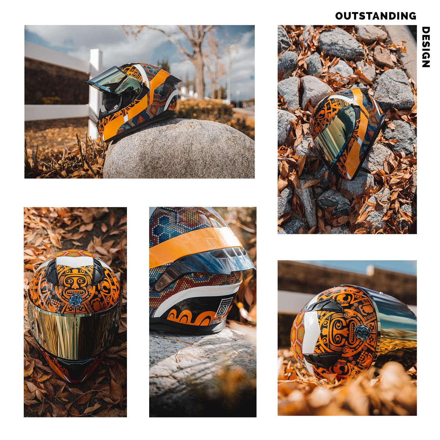 HAX Obsidian Full Face Dual Visor Adult Motorcycle Helmet for Motorbike Street Bike with Pinlock Ready DOT Approved Matte Black Gold L