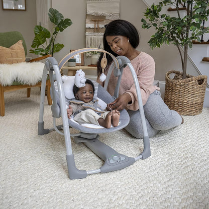 Ingenuity ConvertMe 2-in-1 Kompakte tragbare automatische Babyschaukel & Babysitz, batteriebetriebene Vibrationen, Naturgeräusche, 0-9 Monate 2,7-9 kg (Raylan)