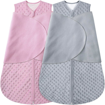 BSTOPPT Fleece Newborn Sleep Sack Baby Swaddle,3-Way Adjustable Wearable Blanket,2 Pack Fleece Swaddling sleeping bag TOG 2.0， (Blue&Green, 0-3 Months)