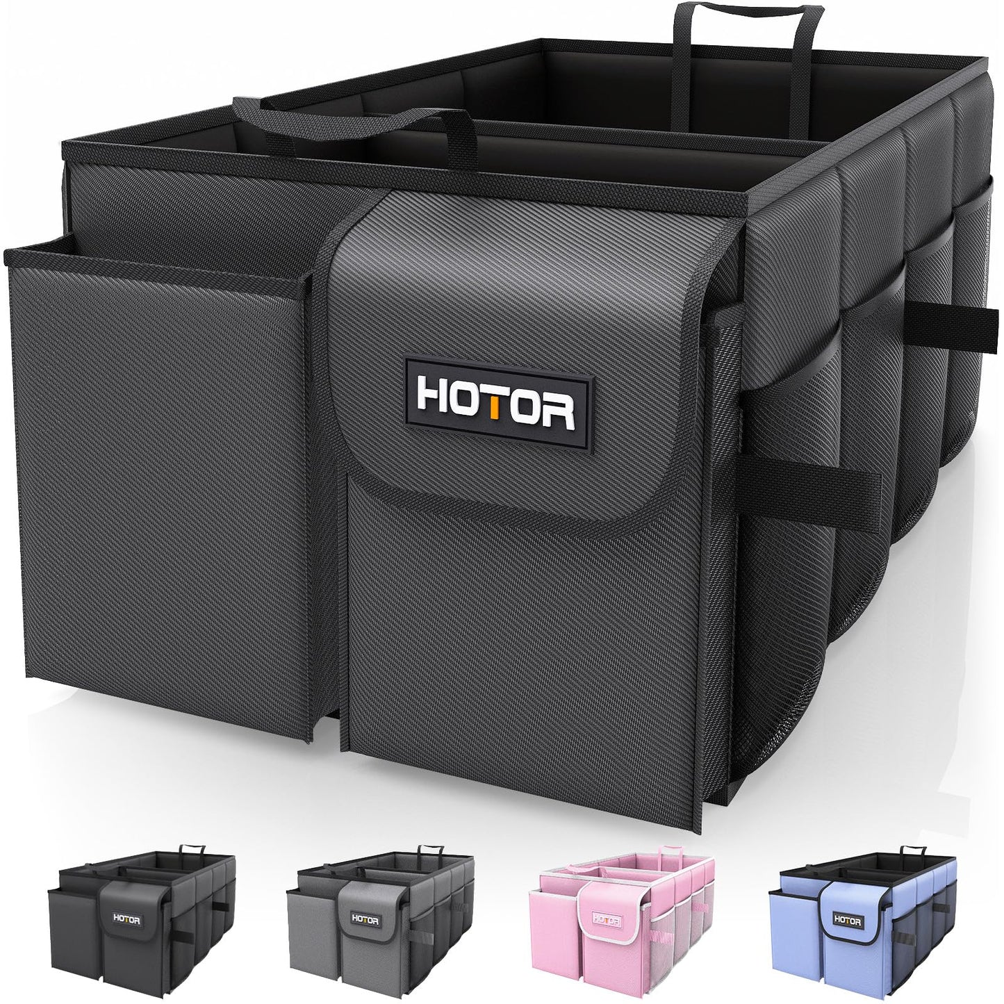 HOTOR Kofferraum-Organizer – Auto-Organizer, faltbarer Kofferraum-Organizer für SUVs & Limousinen, Autozubehör, Werkzeuge, Kleinigkeiten, 2 Fächer, Schwarz