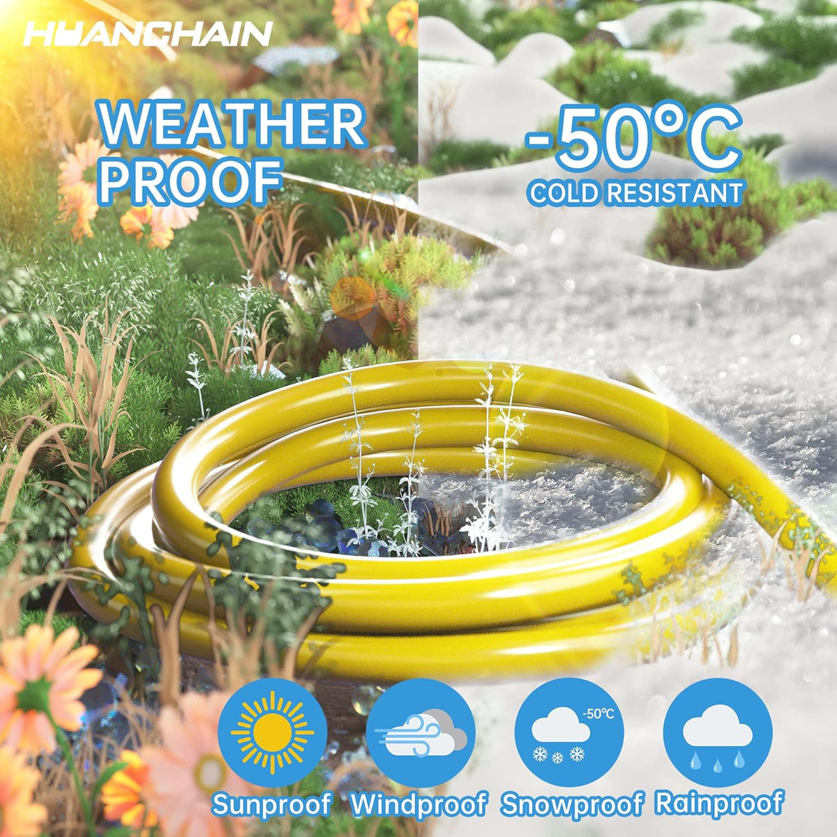 HUANCHAIN Indoor Outdoor Black Extension Cord 25 ft Waterproof, 16/3 Gauge Flexible Cold-Resistant Appliance Cable Outside, 13A 1625W 16AWG SJTW, 3 Prong Electric Cord, ETL