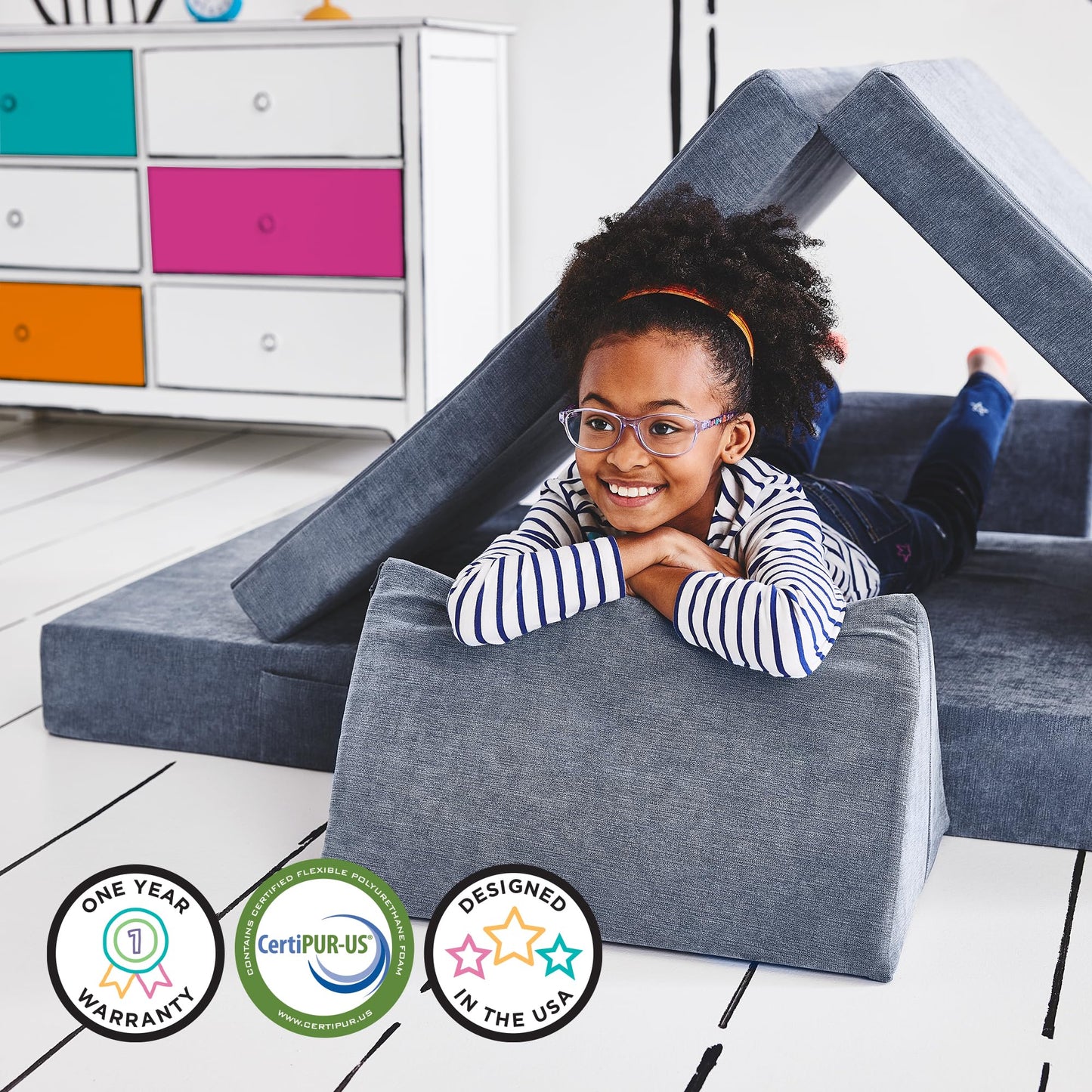Yourigami Kids and Toddler Play Gym, Playroom Couch Set, Durable Modular Design, Green Meadows