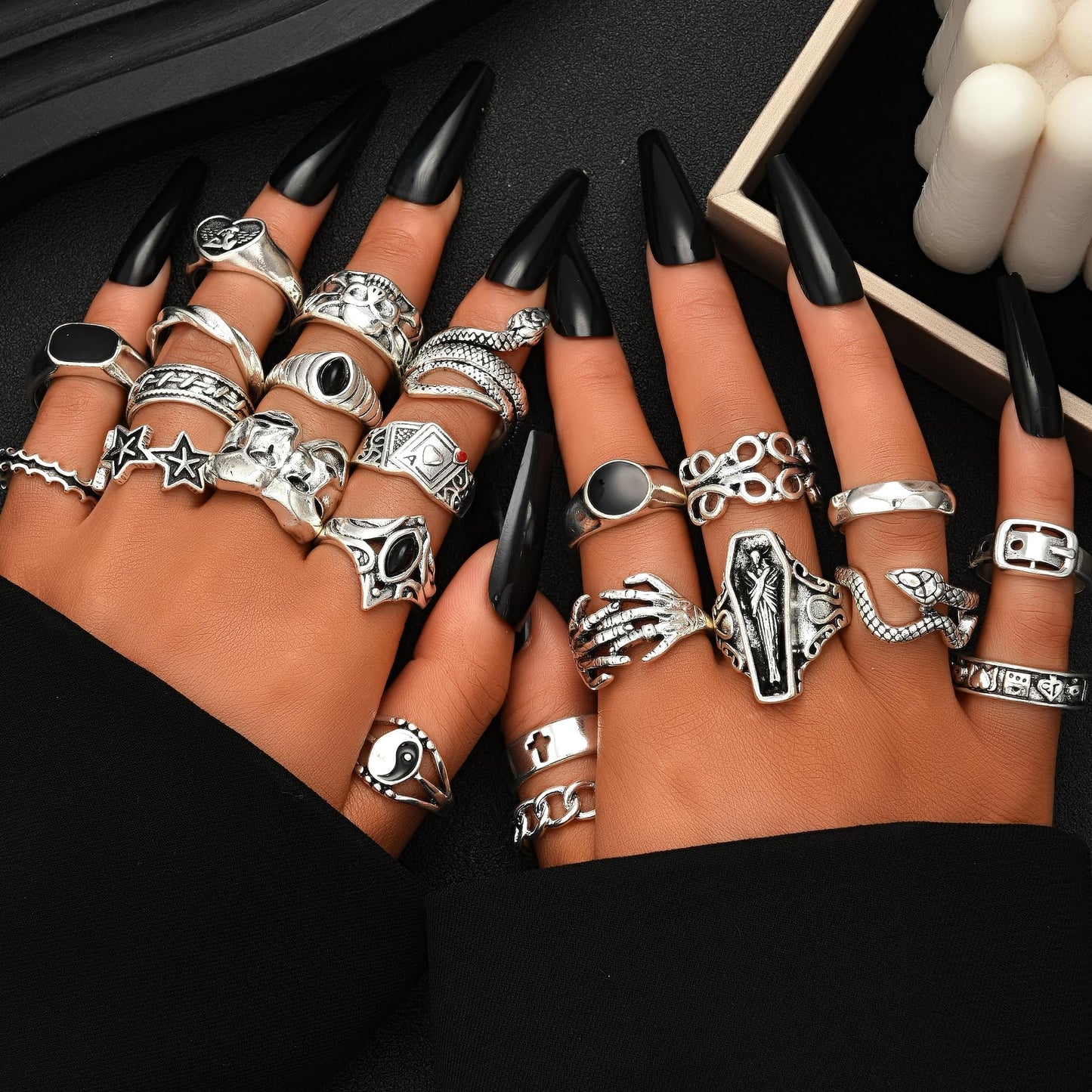 FAXHION 24-60 Pcs Gold Stackable Rings for Women, Knuckle Rings Chunky Gold Ring Set Dainty Stacking Cute Rings, Multiple Sizes Cute Jewelry Set Gift