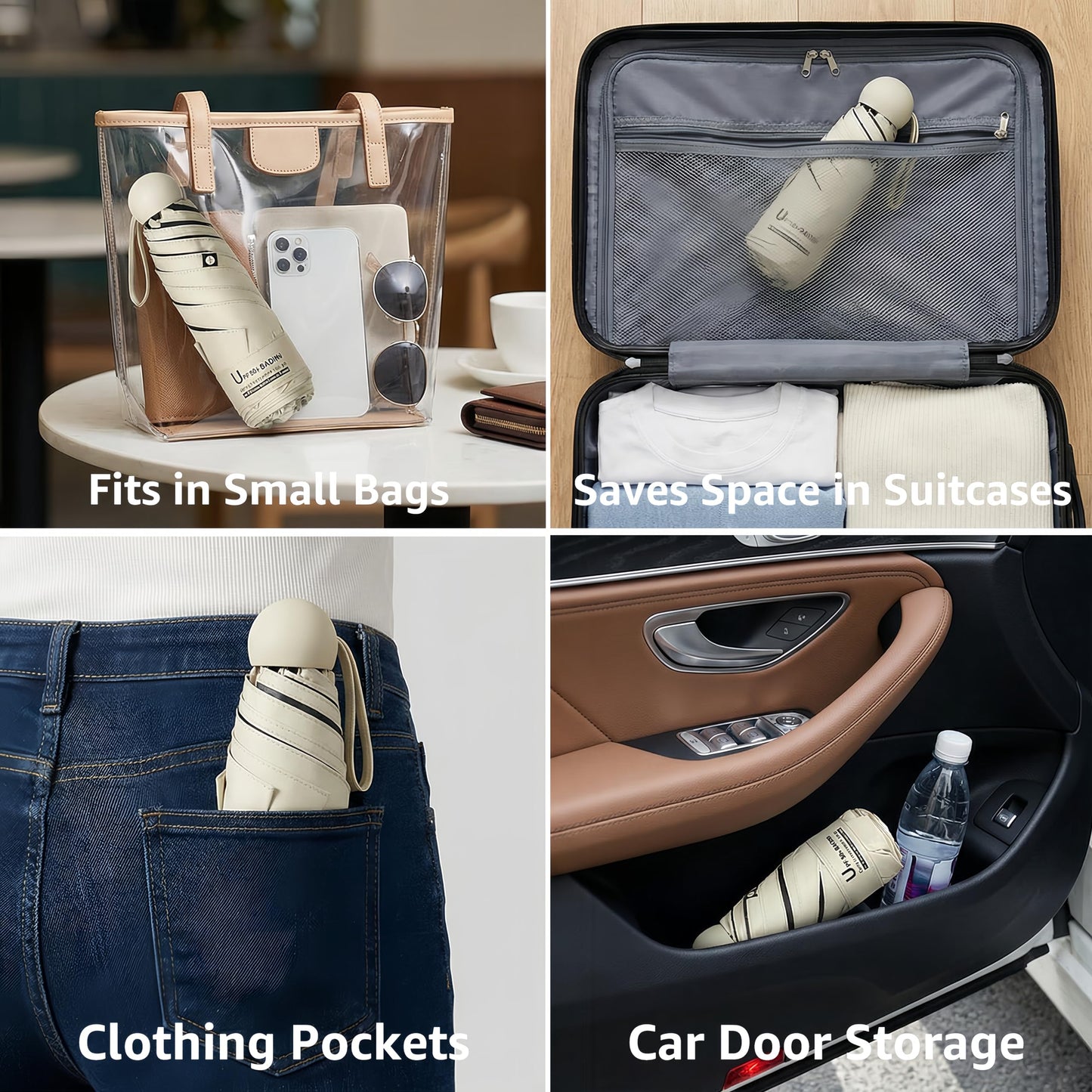 BAODINI Reiseutensilien Mini-Regenschirm für die Handtasche mit Etui Klein Kompakt UV-Sonnenschutz Leicht Winzig Tasche Manuelles Öffnen und Schließen Regenschirm für Damen, Kinder und Herren Passt in Handtasche Rucksack