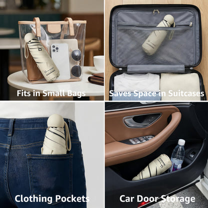 BAODINI Reiseutensilien Mini-Regenschirm für die Handtasche mit Etui Klein Kompakt UV-Sonnenschutz Leicht Winzig Tasche Manuelles Öffnen und Schließen Regenschirm für Damen, Kinder und Herren Passt in Handtasche Rucksack