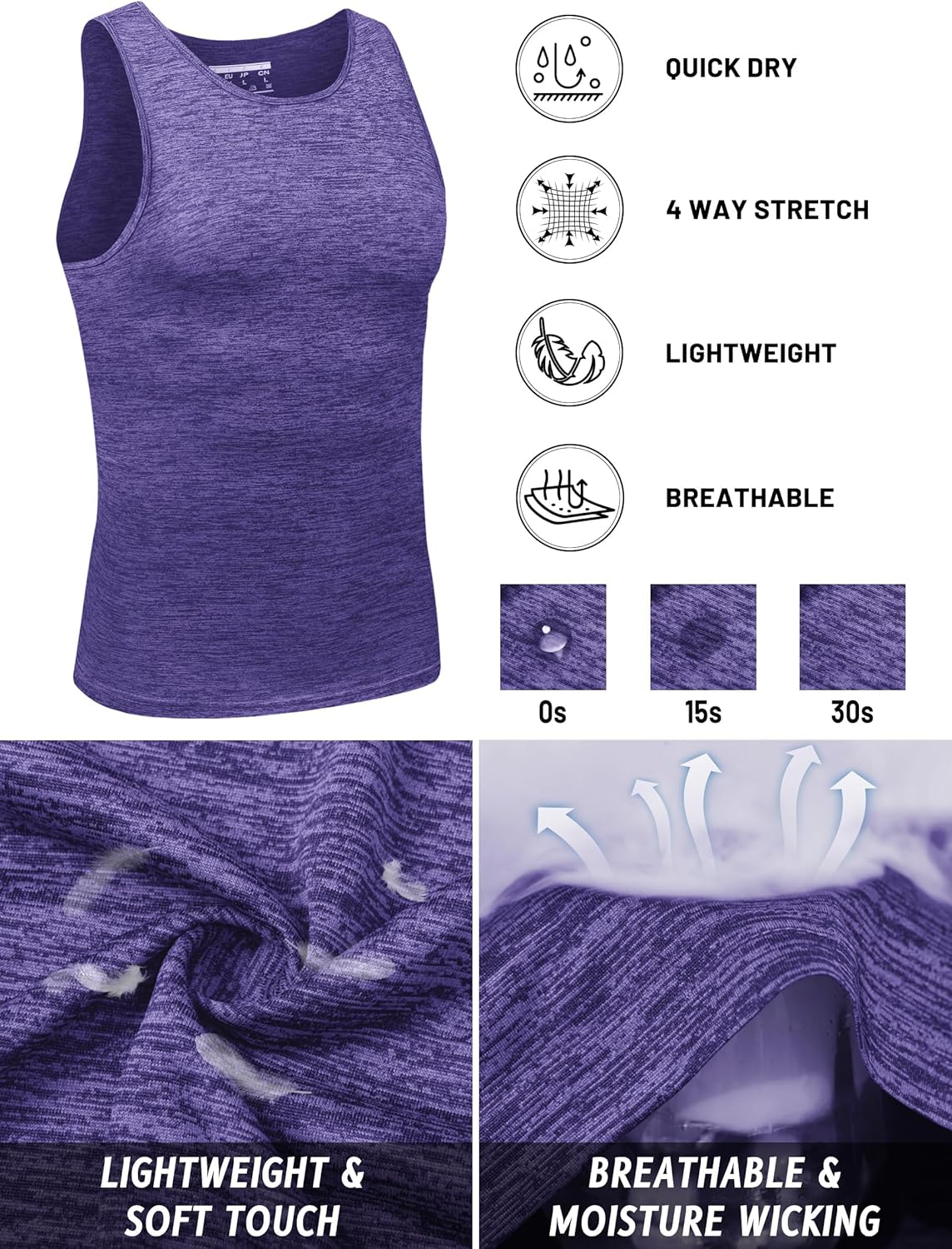TACVASEN Herren Tanktops Schnelltrocknend Ärmelloses Workout Muskelshirt Sport Bodybuilding Fitness Performance T-Shirts