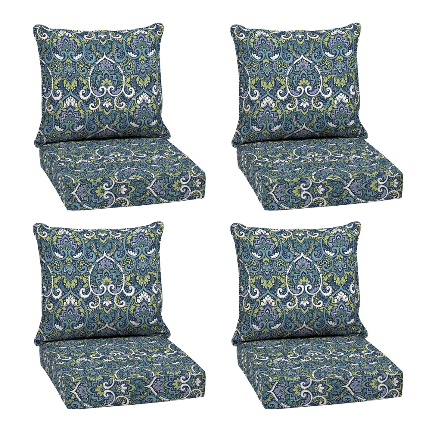 Arden Outdoor Foam Deep Seat Cushions Set, 24x24, Premium High-Density Foam, Never Flattens, Weather-Proof for Patio Chair Sofa Couch, Blue Shibori Stripe