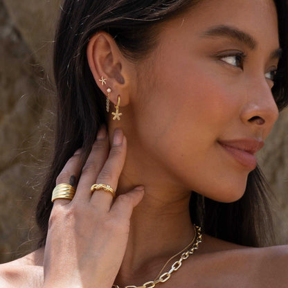Gold Earrings For Women, Dainty Huggie Earrings Stack 14K Gold Plated Pearl Dangle Earrings for Women Trendy Cute Hypoallergenic Unique Gold Earring Stack Fashion Gold Jewelry Gifts