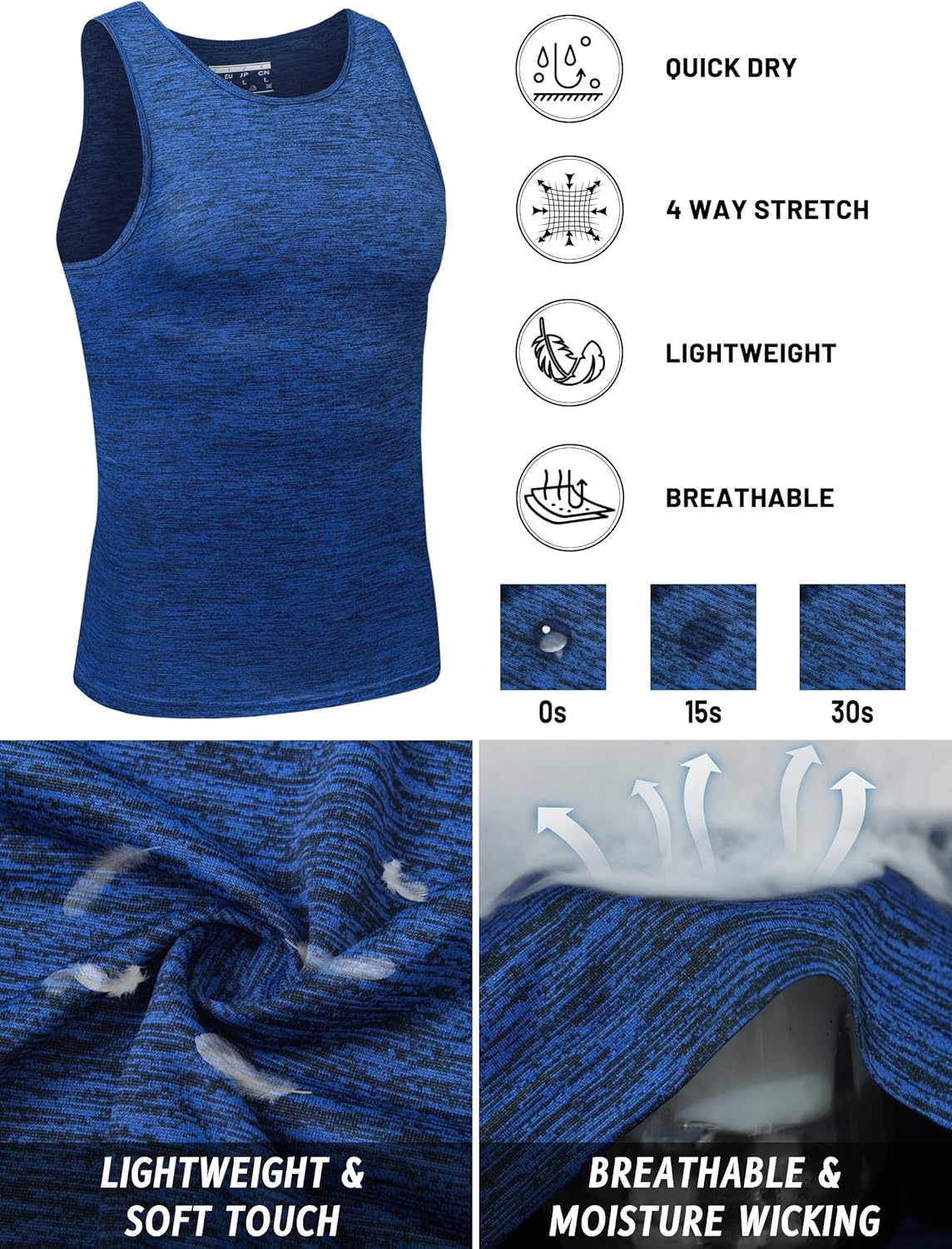 TACVASEN Herren Tanktops Schnelltrocknend Ärmelloses Workout Muskelshirt Sport Bodybuilding Fitness Performance T-Shirts