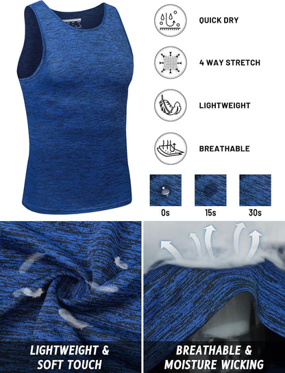 TACVASEN Herren Tanktops Schnelltrocknend Ärmelloses Workout Muskelshirt Sport Bodybuilding Fitness Performance T-Shirts