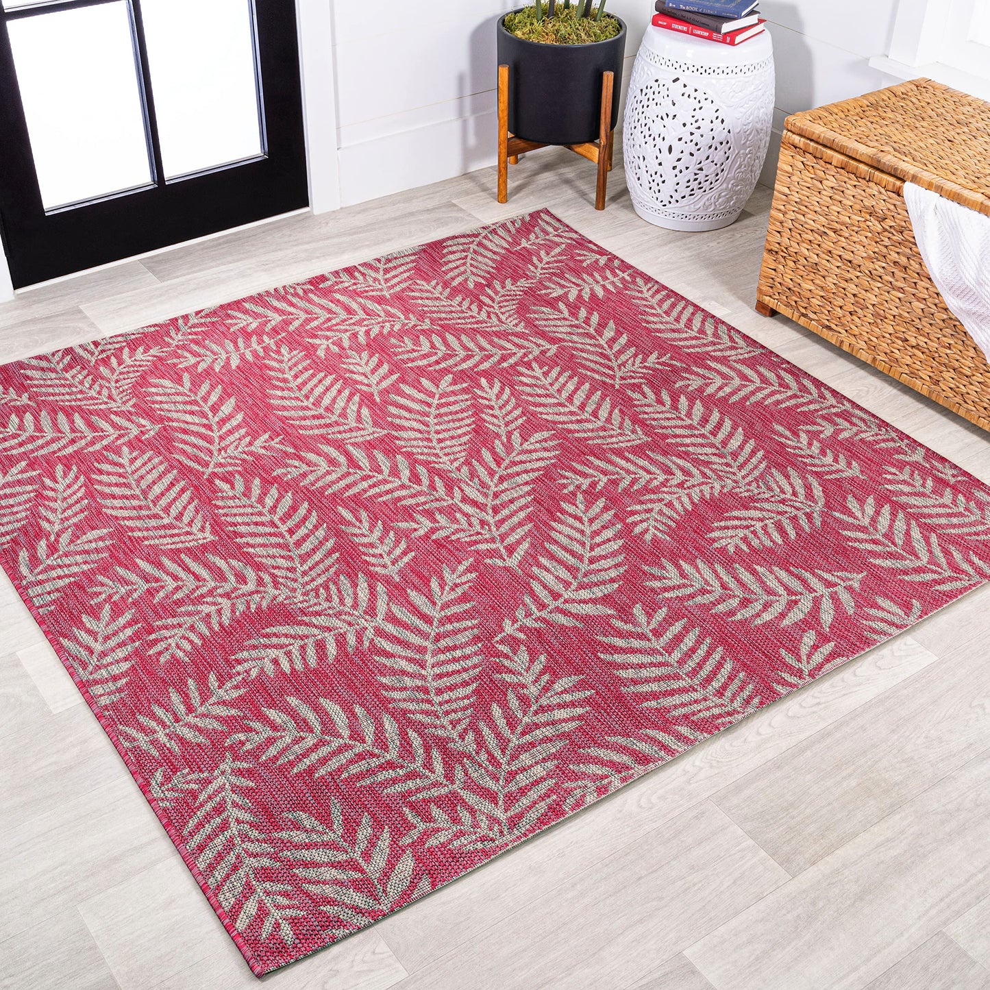 JONATHAN Y Palm Frond Indoor Outdoor Runner Rug 2X10 Orange/Cream, Nevis for Backyard, Patio, Porch, Easy-Cleaning, High Traffic, Pet-Friendly, Non-Shedding (SMB119E-210)