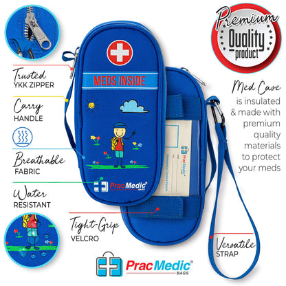 PracMedic Bags Epipen Case - Epi pens Carrying Case- Medical Case for Kids - Insulated to hold Inhaler, Epi Pen, Auvi Q, Epinephrine, Allergies Medication - Medicine Bag for Traveling (Blue)