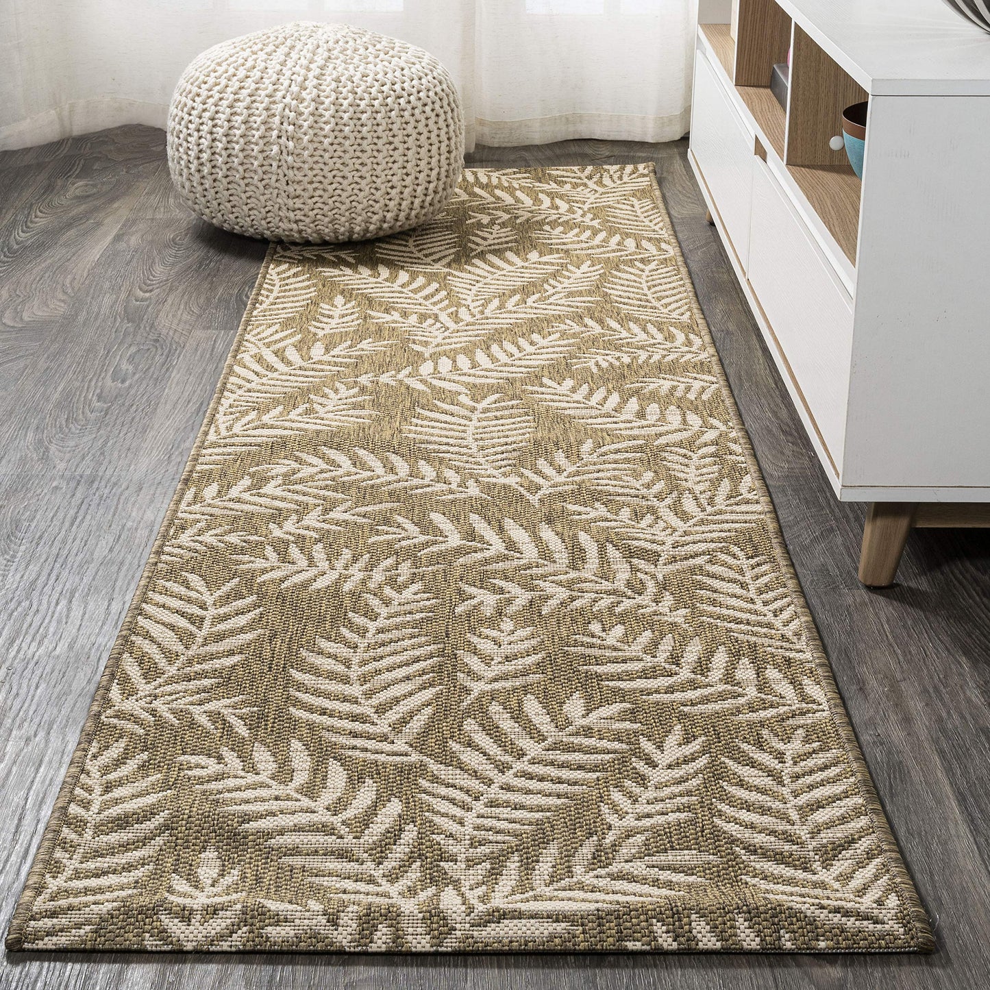 JONATHAN Y Palm Frond Indoor Outdoor Runner Rug 2X10 Orange/Cream, Nevis for Backyard, Patio, Porch, Easy-Cleaning, High Traffic, Pet-Friendly, Non-Shedding (SMB119E-210)
