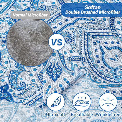 Blue Paisley Printed Bed Sheets Queen Size - A Comforting Floral Retreat