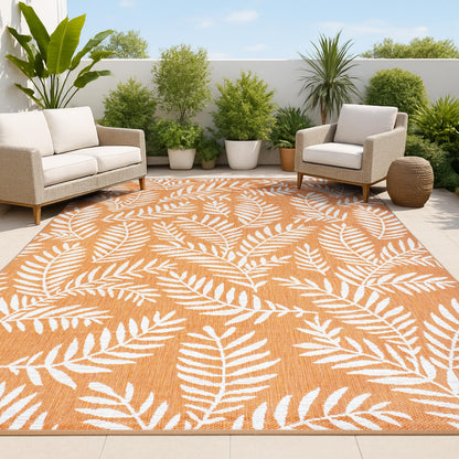 JONATHAN Y Palm Frond Indoor Outdoor Runner Rug 2X10 Orange/Cream, Nevis for Backyard, Patio, Porch, Easy-Cleaning, High Traffic, Pet-Friendly, Non-Shedding (SMB119E-210)
