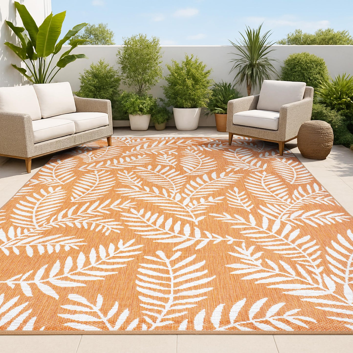 JONATHAN Y Palm Frond Indoor Outdoor Runner Rug 2X10 Orange/Cream, Nevis for Backyard, Patio, Porch, Easy-Cleaning, High Traffic, Pet-Friendly, Non-Shedding (SMB119E-210)