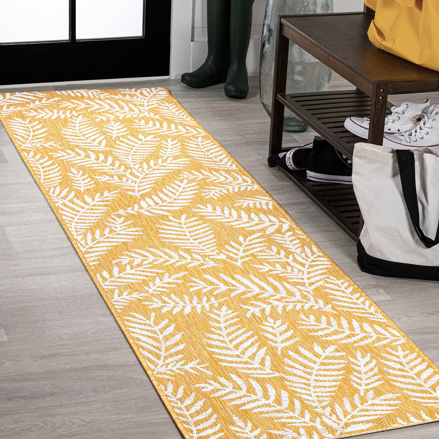 JONATHAN Y Palm Frond Indoor Outdoor Runner Rug 2X10 Orange/Cream, Nevis for Backyard, Patio, Porch, Easy-Cleaning, High Traffic, Pet-Friendly, Non-Shedding (SMB119E-210)